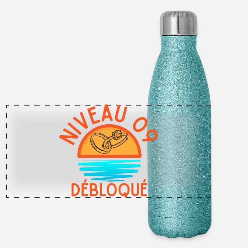Niveau 09 Débloqué, illustration moderne et joyeus Gourde isotherme panoramique pailletée 500 ml
