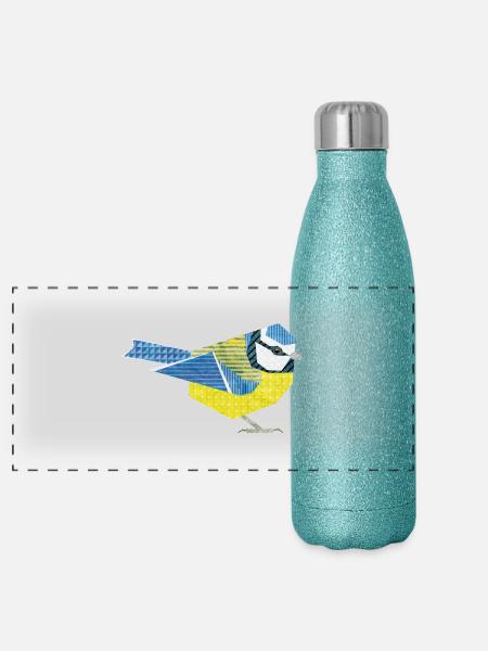 Blue Tit - Panoramic Glitter Thermal Bottle 500 ml - blue glitter - Front