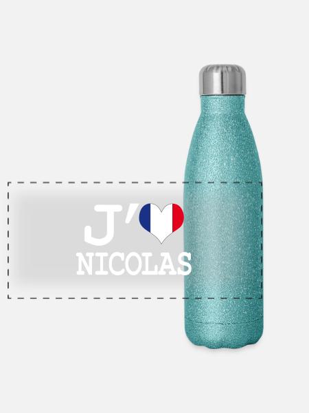 Ich liebe Nicolas - Panorama Glitzer Isolierflasche 500 ml - Blau Glitzer - Vorne