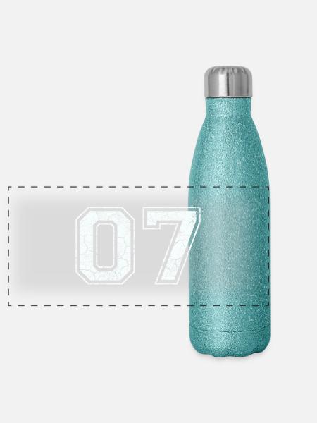 07 in weiß im Vintage-Look - Panorama Glitzer Isolierflasche 500 ml - Blau Glitzer - Vorne