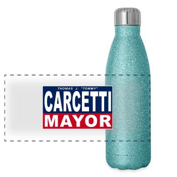Carcetti Mayor (fond blanc) - Gourde isotherme panoramique pailletée 500 ml - paillettes bleues - Devant