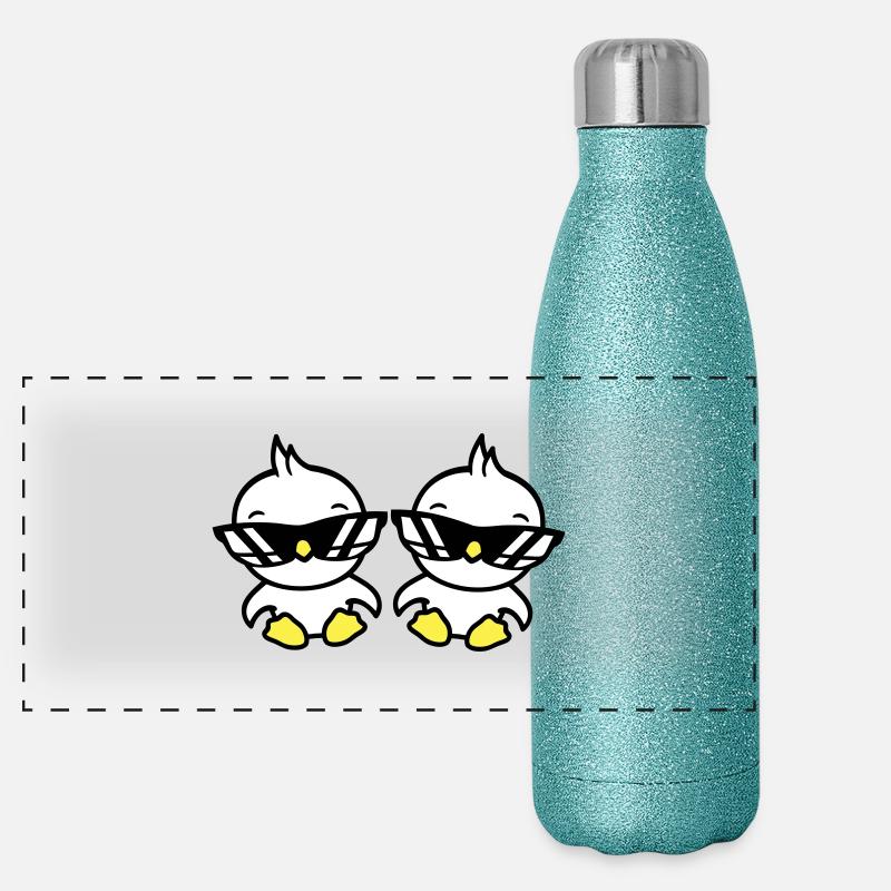 2 Birds Sunglasses Cool Sitting Two Friends Crew Panoramic Glitter Thermal Bottle 500 ml