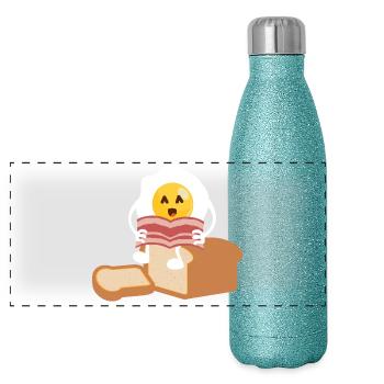 Oeuf (pain et journal) - Gourde isotherme panoramique pailletée 500 ml - paillettes bleues - Devant