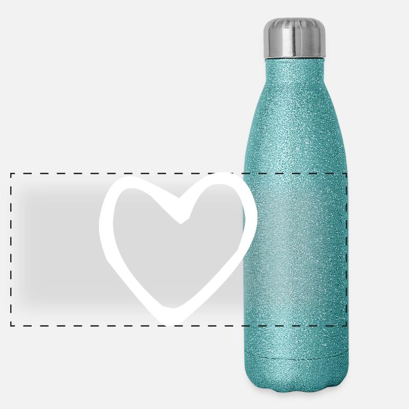 Weißes gezeichnetes Herz Panorama Glitzer Isolierflasche 500 ml