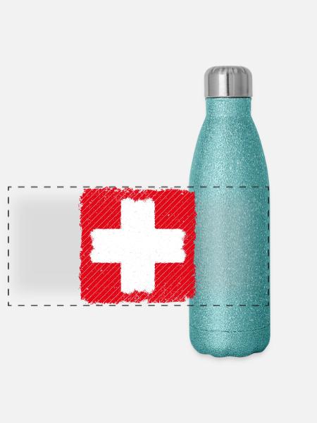 Schweiz Schweizerkreuz Suisse Schweizer Fahne - Panorama Glitzer Isolierflasche 500 ml - Blau Glitzer