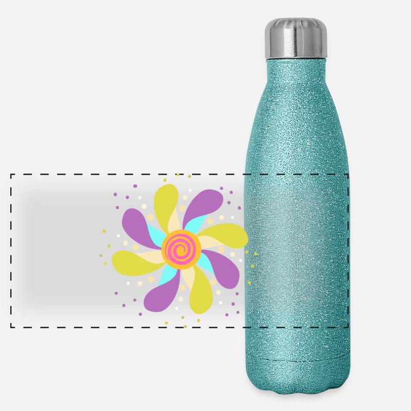 Bunte psychedelische Blume Panorama Glitzer Isolierflasche 500 ml