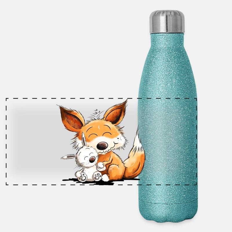 Fuchs Mit Hase Freundschaft Team Wildtier Panorama Glitzer Isolierflasche 500 ml