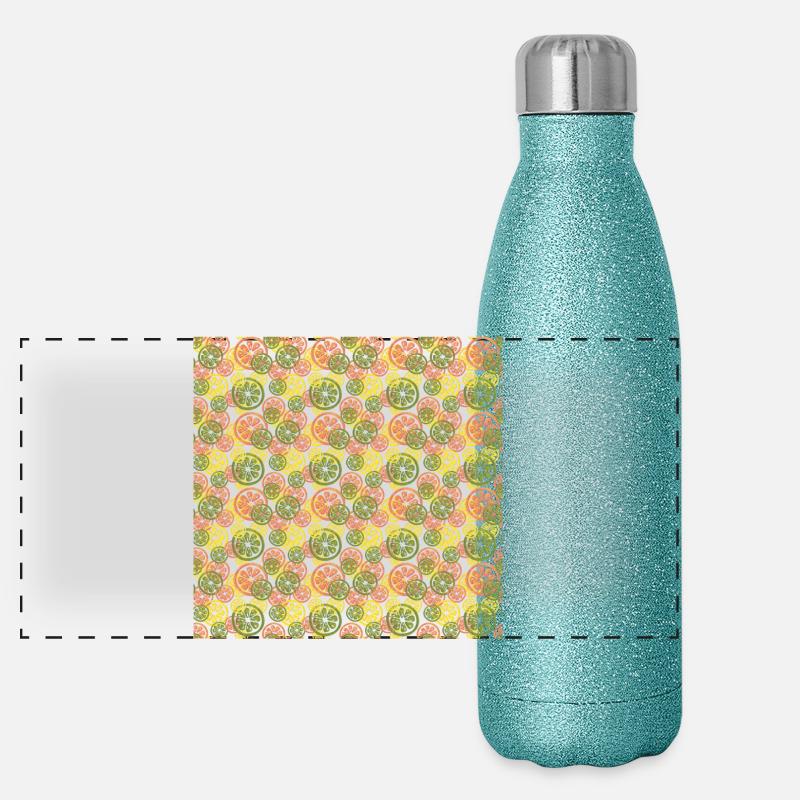 Fruit Lemon Orange Pattern Panoramic Glitter Thermal Bottle 500 ml