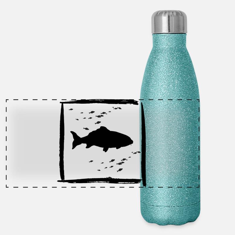 Karpfen - Panorama Glitzer Isolierflasche 500 ml - Blau Glitzer