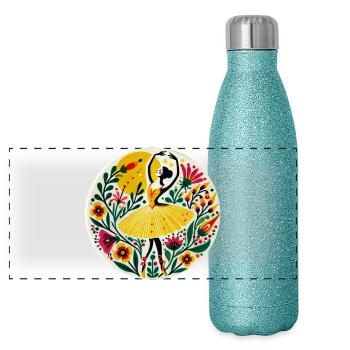 Yellow Ballerina - Panoramic Glitter Thermal Bottle 500 ml - blue glitter - Front