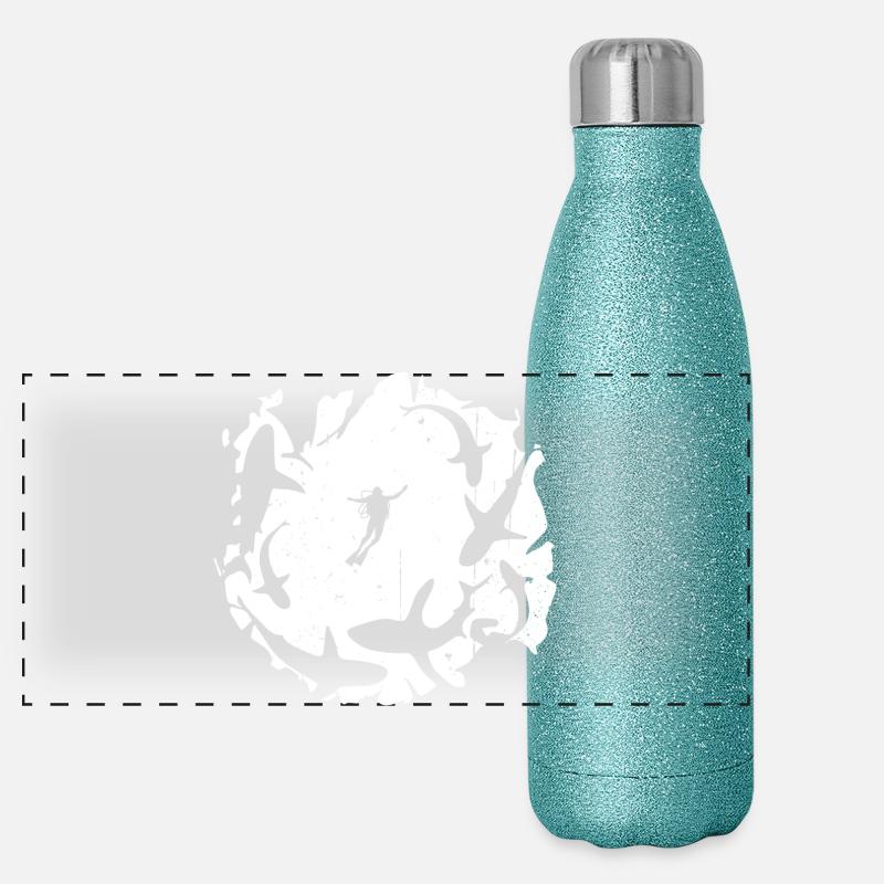 Plongeur en silhouette circulaire de requin Gourde isotherme panoramique pailletée 500 ml