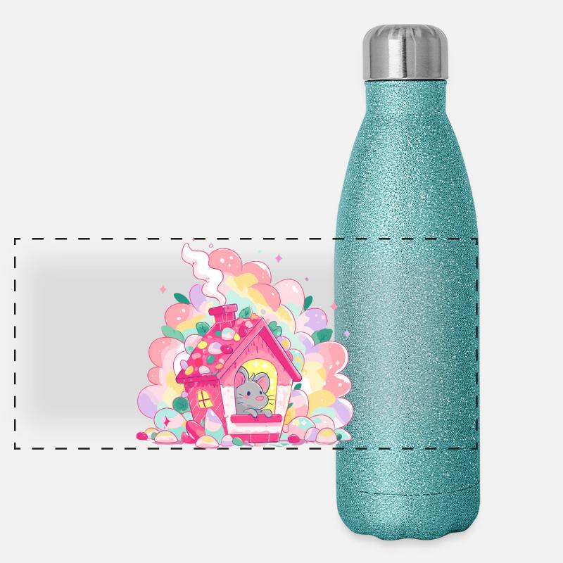 Maison de sucre avec la souris Gourde isotherme panoramique pailletée 500 ml