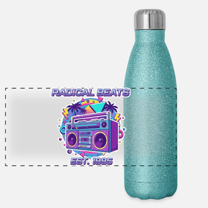 Radical Beats – 80s Retro Boombox Design Panoramic Glitter Thermal Bottle 500 ml