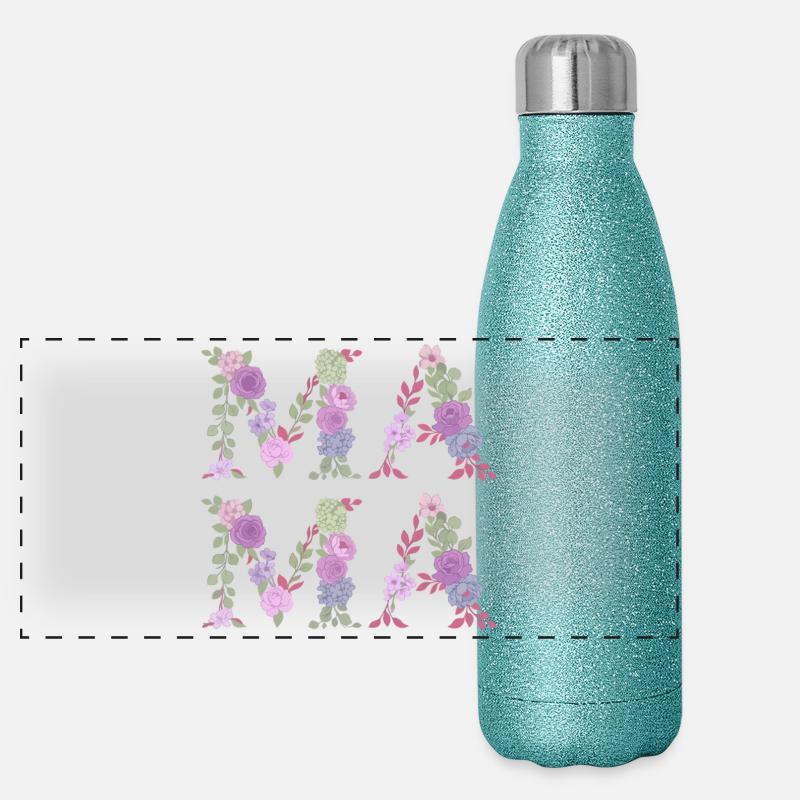 Mama Blumen Floral Schrift Beste Mutter Muttertag Panorama Glitzer Isolierflasche 500 ml