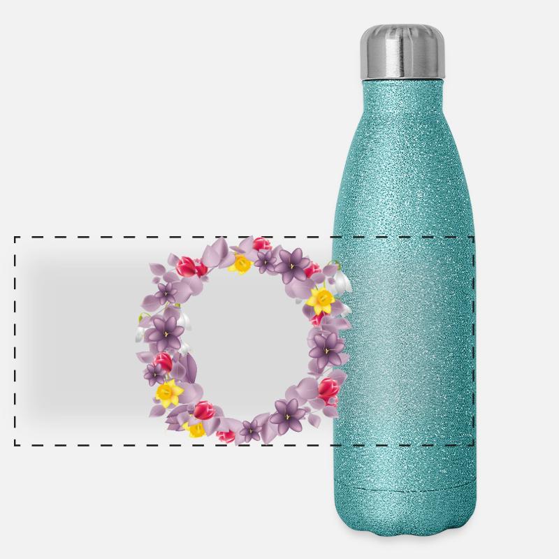 Dusty pink eucalyptus wreath with delicate spring blossoms Panoramic Glitter Thermal Bottle 500 ml