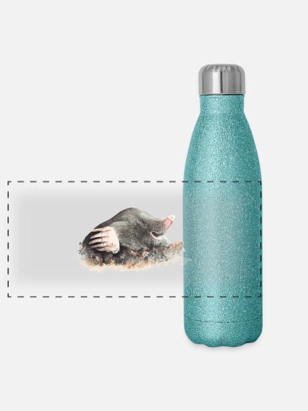 Maulwurf - Panorama Glitzer Isolierflasche 500 ml - Blau Glitzer - Vorne