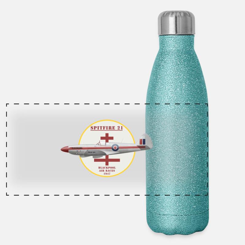 Spitfire 21 Blackpool Air Racer - Gourde isotherme panoramique pailletée 500 ml - paillettes bleues