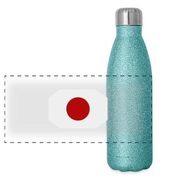 drapeau du japon - Gourde isotherme panoramique pailletée 500 ml - paillettes bleues - Devant
