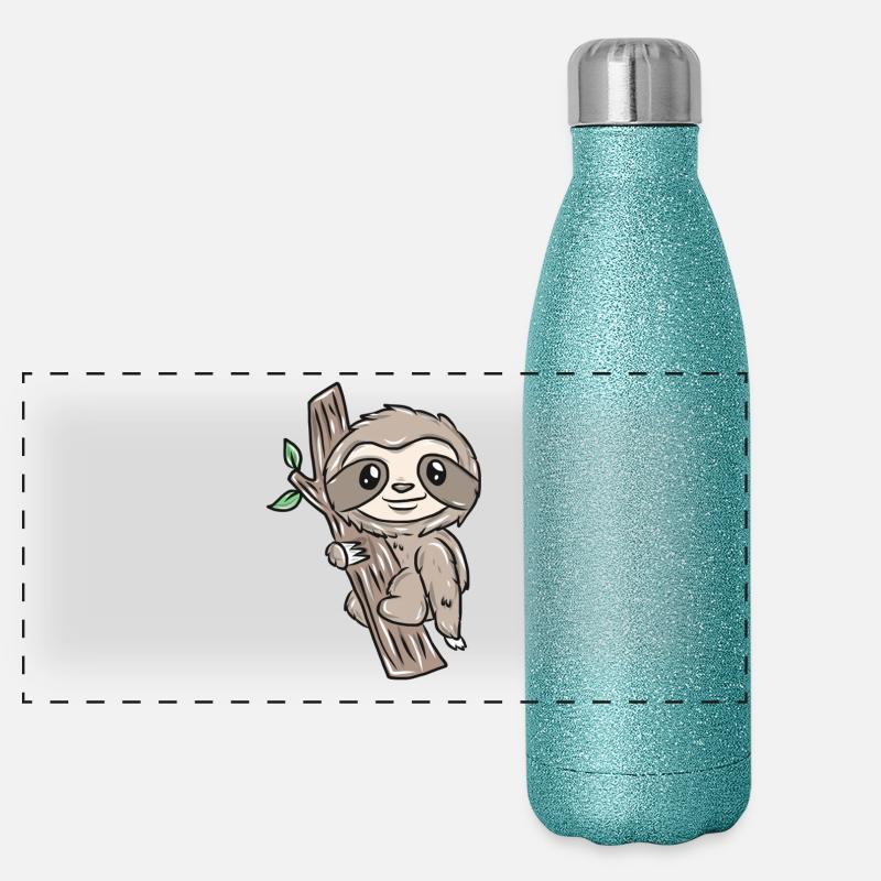 Slow sloth on tree Panoramic Glitter Thermal Bottle 500 ml