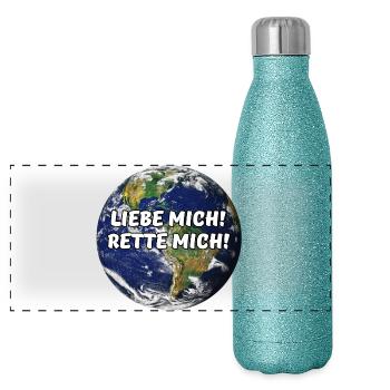 Erde Planet Umweltschutz Klimawandel Spruch - Panorama Glitzer Isolierflasche 500 ml - Blau Glitzer - Vorne
