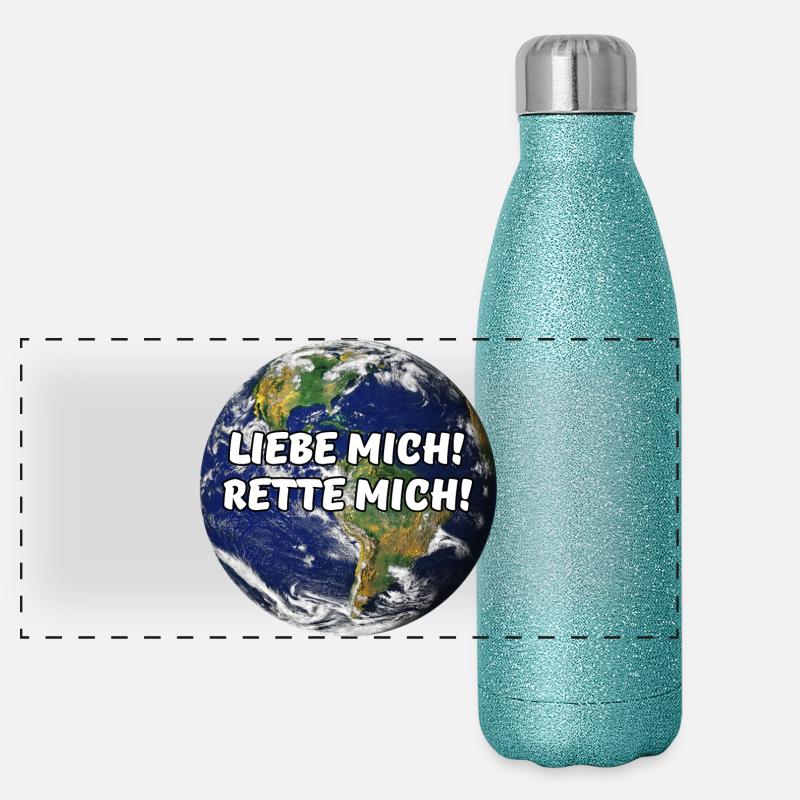 Erde Planet Umweltschutz Klimawandel Spruch Panorama Glitzer Isolierflasche 500 ml