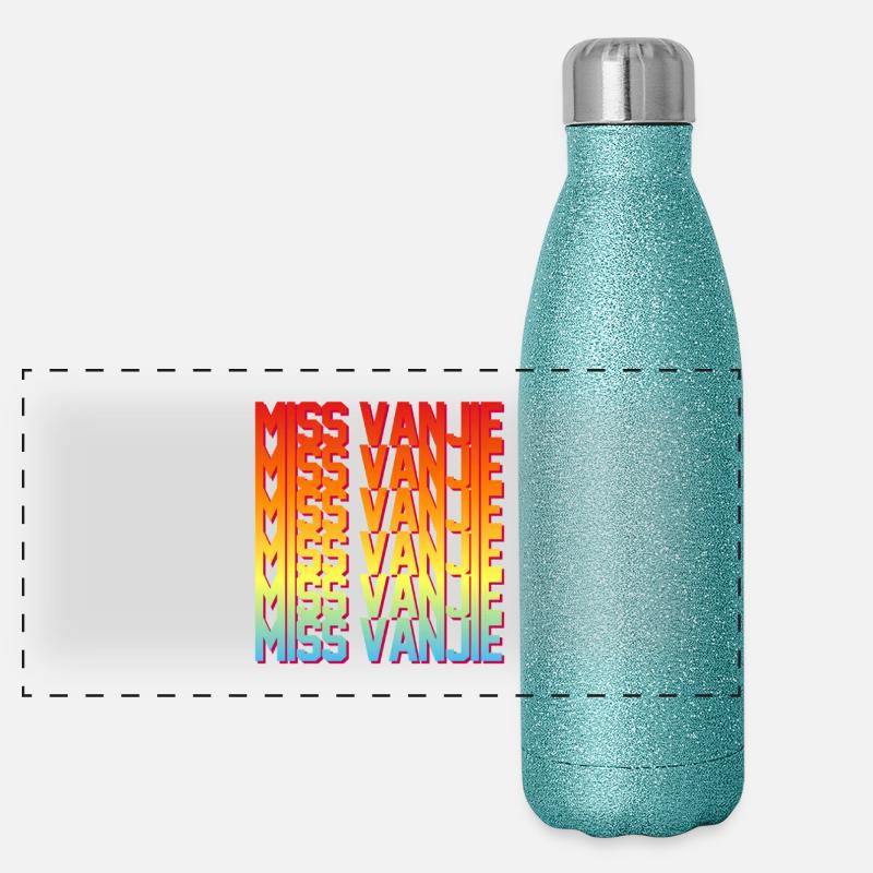 Fräulein Vanjie! Meme Regenbogenfarbe Text Panorama Glitzer Isolierflasche 500 ml