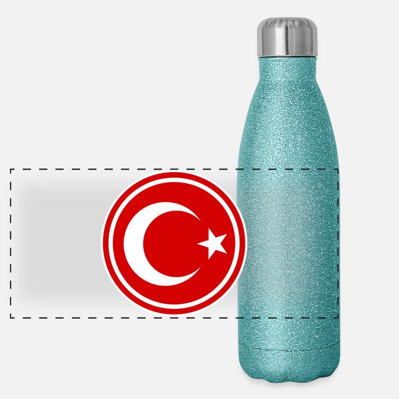 Turkey flag round Panoramic Glitter Thermal Bottle 500 ml
