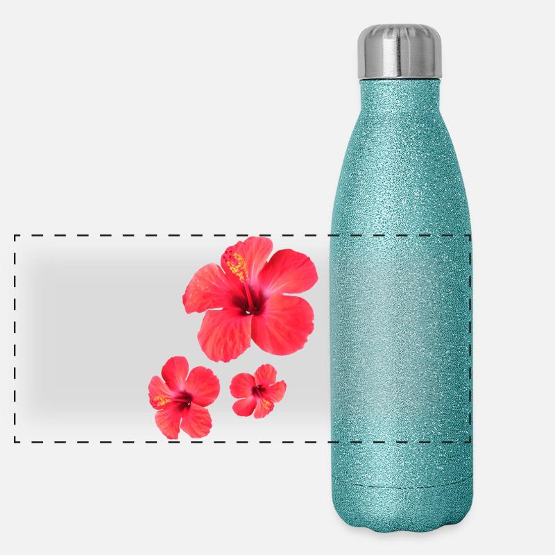 Fleurs d’hibiscus rouge Triple Gourde isotherme panoramique pailletée 500 ml