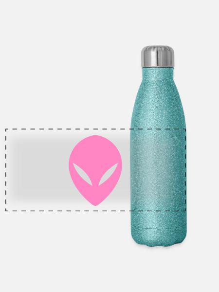 Ufo Alien Kopf Rosa - Panorama Glitzer Isolierflasche 500 ml - Blau Glitzer