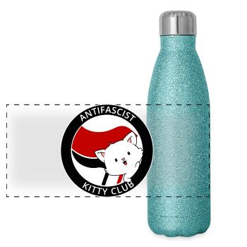Antifaschistischer Kitty Club Antifa Kawaii Katze - Panorama Glitzer Isolierflasche 500 ml - Blau Glitzer - Vorne