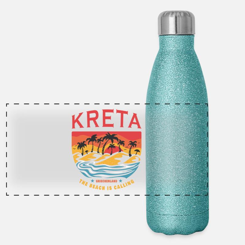Crete Greece Beach Design Panoramic Glitter Thermal Bottle 500 ml