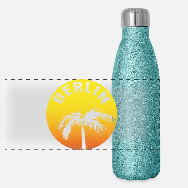 Berlin claim round with palm tree Panoramic Glitter Thermal Bottle 500 ml