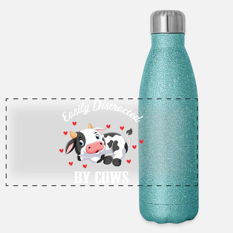 Easiliy distrait par les vaches Cow Farmer Cattle Gourde isotherme panoramique pailletée 500 ml