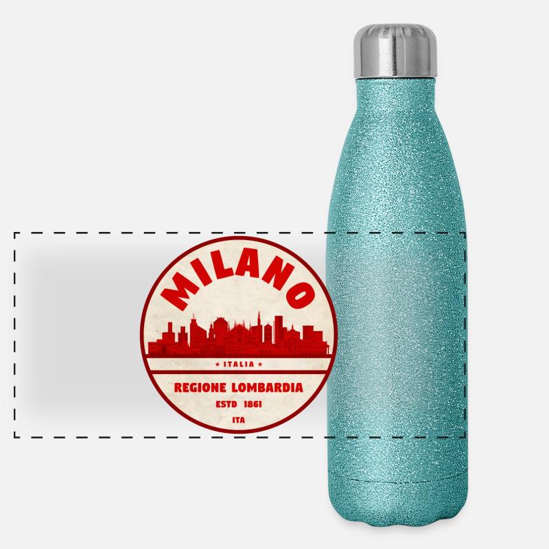 Milano Lombardia Retro Skyline - Panoramic Glitter Thermal Bottle 500 ml - blue glitter