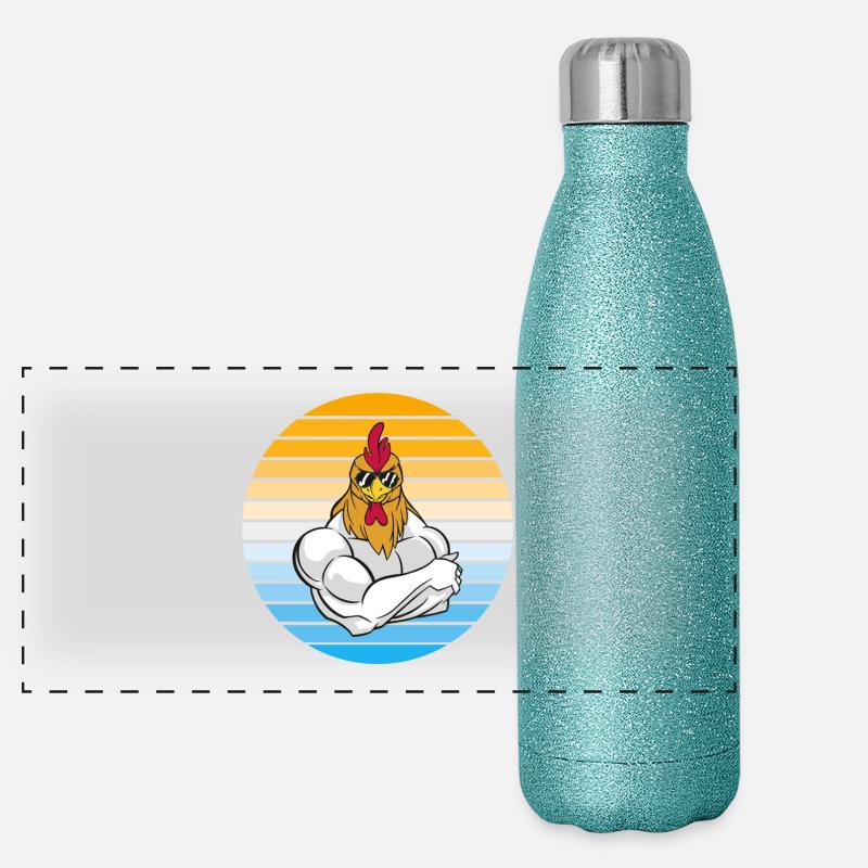 Huhn mit cooler Sonnenbrille Panorama Glitzer Isolierflasche 500 ml