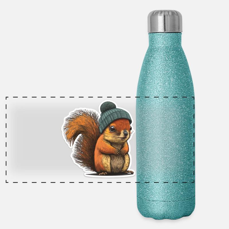 Eichhörnchen mit Beanie - Panorama Glitzer Isolierflasche 500 ml - Blau Glitzer