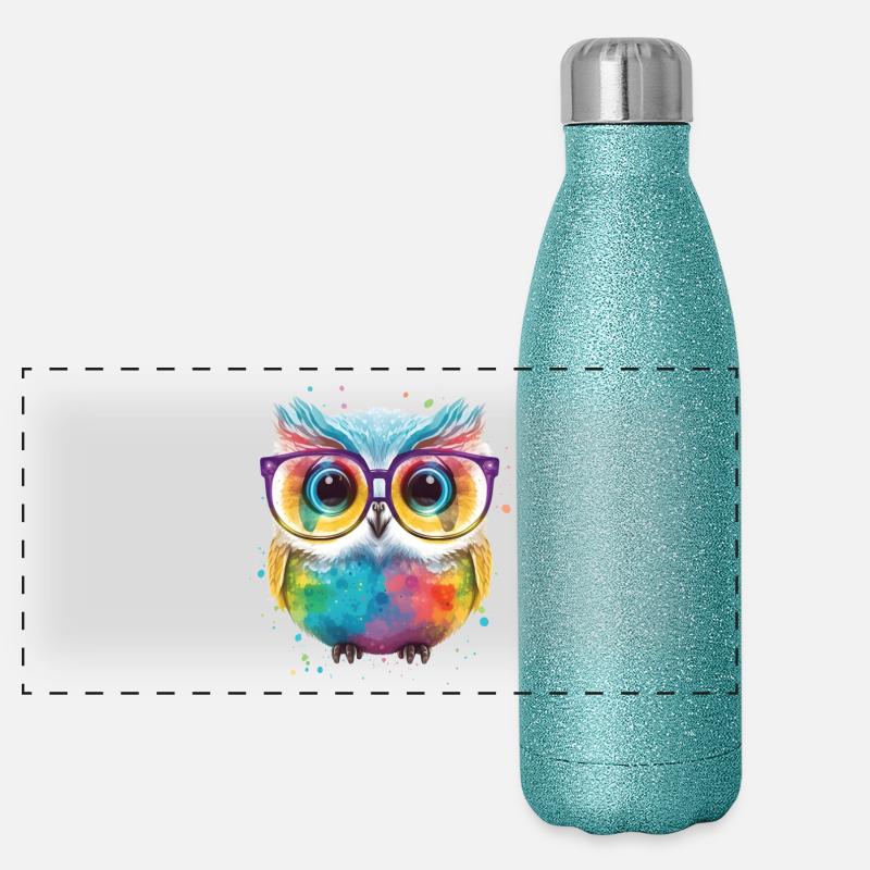 Bunte Brillen Eule Panorama Glitzer Isolierflasche 500 ml