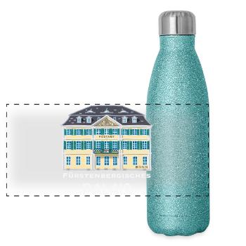 Bonn, Fürstenbergisches Palais,  handgezeichnet - Panorama Glitzer Isolierflasche 500 ml - Blau Glitzer - Vorne
