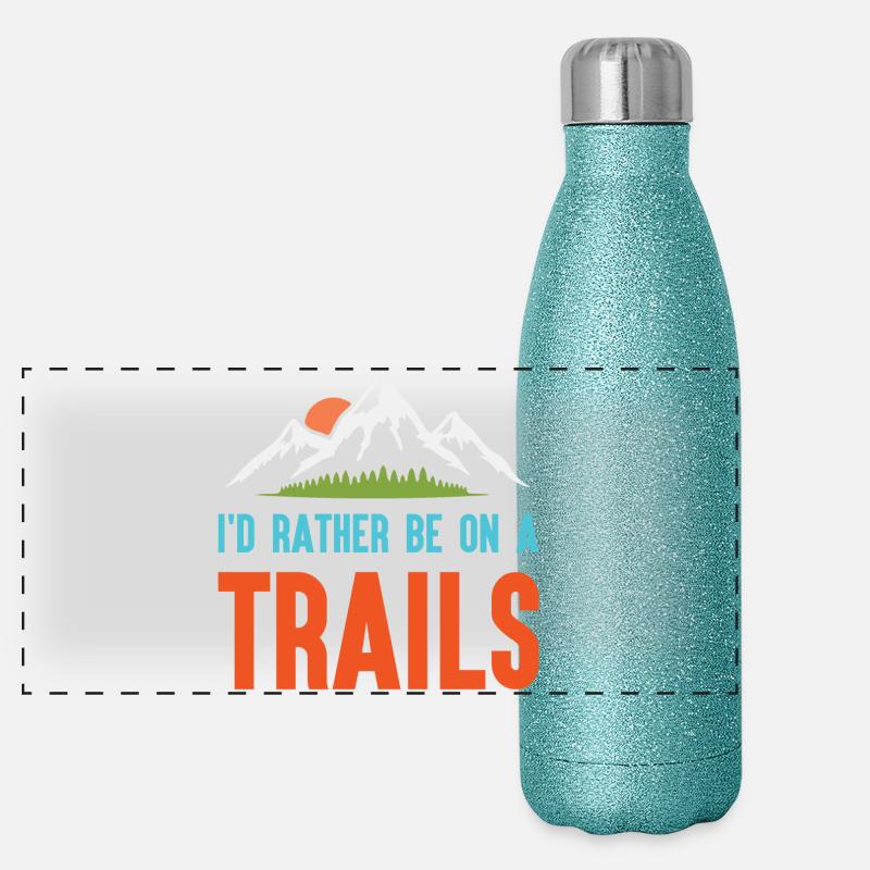 Mountains - I'd Rather Be on a Trail - Panoramic Glitter Thermal Bottle 500 ml - blue glitter