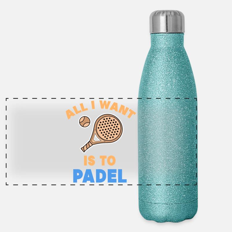 Déclaration de padel Joueurs de jeux de padel Raquettes Balles Gourde isotherme panoramique pailletée 500 ml
