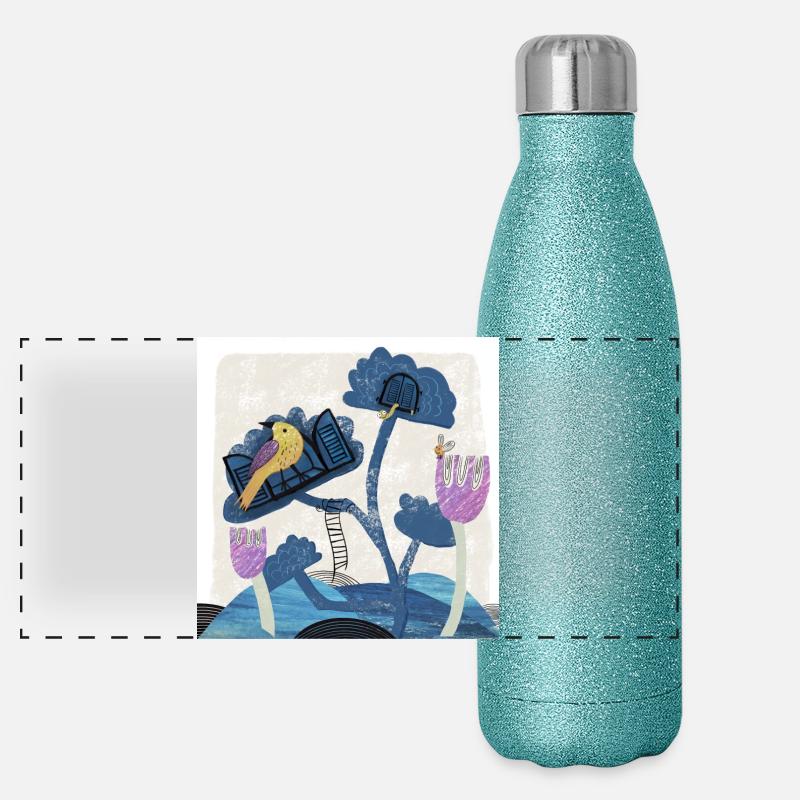 Happy Spring Animals Illustration Gourde isotherme panoramique pailletée 500 ml