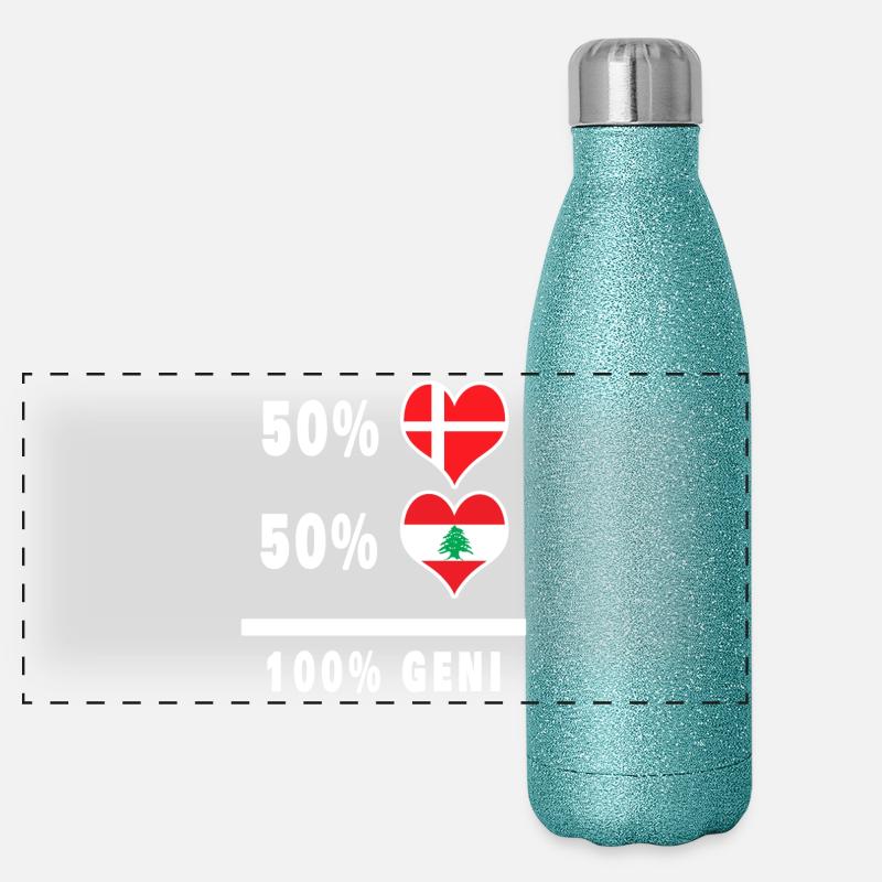 Libanon und Dänemark 100% geniale Flagge Panorama Glitzer Isolierflasche 500 ml