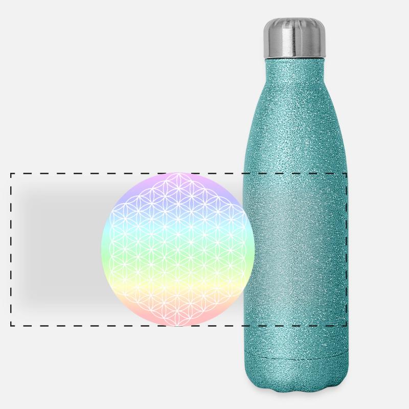 Fleur de Vie Pastel - 5ème Dimension - Mandala Gourde isotherme panoramique pailletée 500 ml