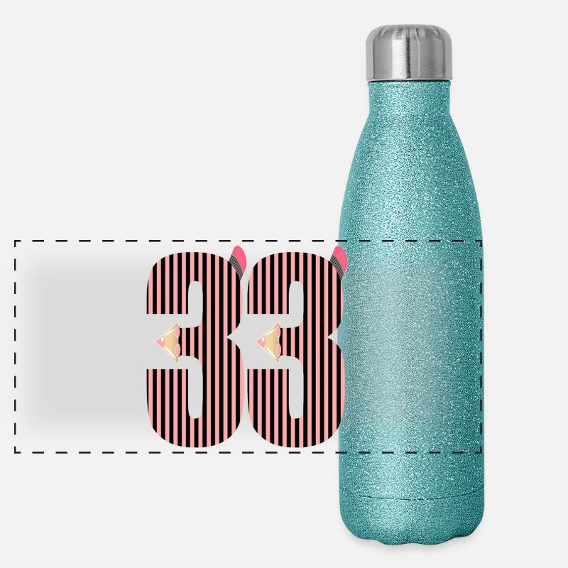 NUMBER 33 - THIRTY-THREE - 33rd Birthday Panoramic Glitter Thermal Bottle 500 ml