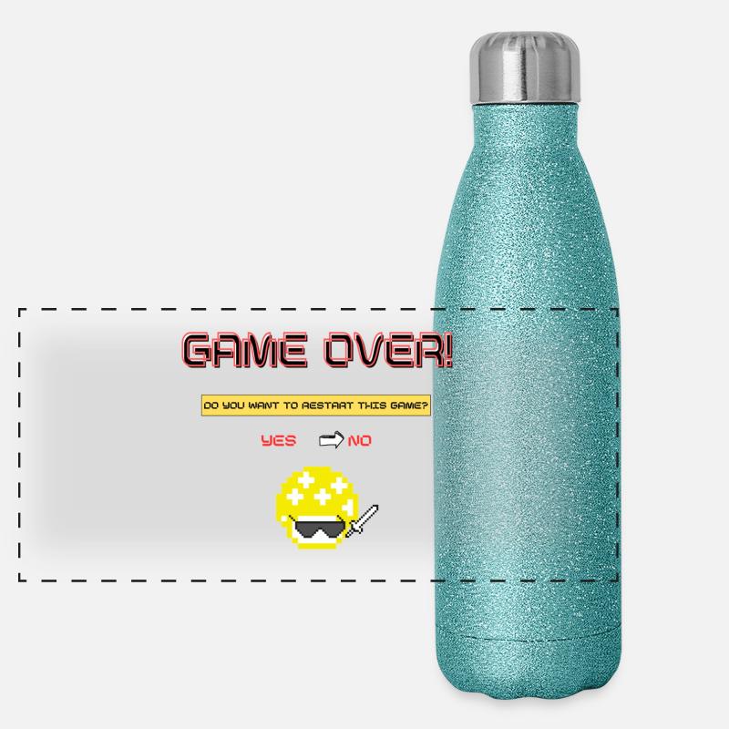 Pixel Art 8 Bit Retro Game Over Panorama Glitzer Isolierflasche 500 ml