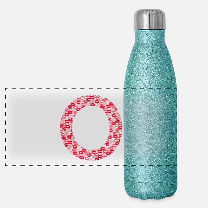 Letter O - Initial Gift - Panoramic Glitter Thermal Bottle 500 ml - blue glitter