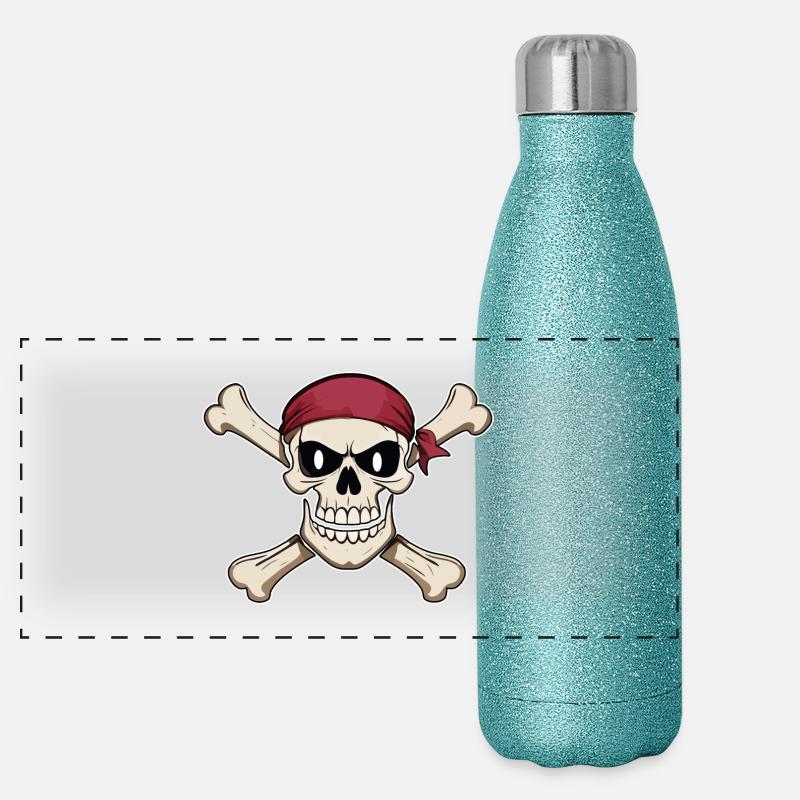 Drapeau de pirate tête de pirate crâne et os Gourde isotherme panoramique pailletée 500 ml