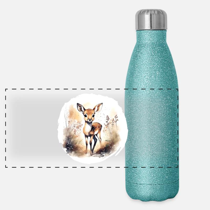 Rehkitz Aquarell Panorama Glitzer Isolierflasche 500 ml