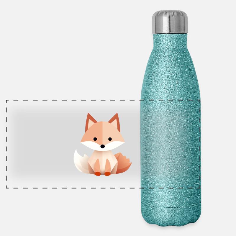 Playful fox with geometric style - Panoramic Glitter Thermal Bottle 500 ml - blue glitter