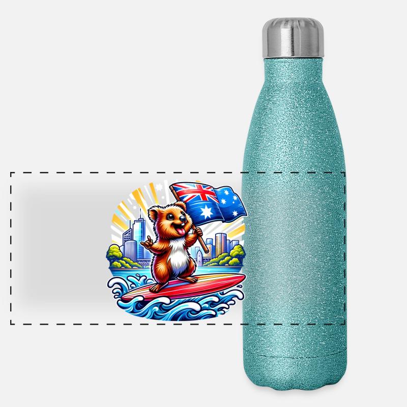 Quokka Australien Surfing Design Panorama Glitzer Isolierflasche 500 ml